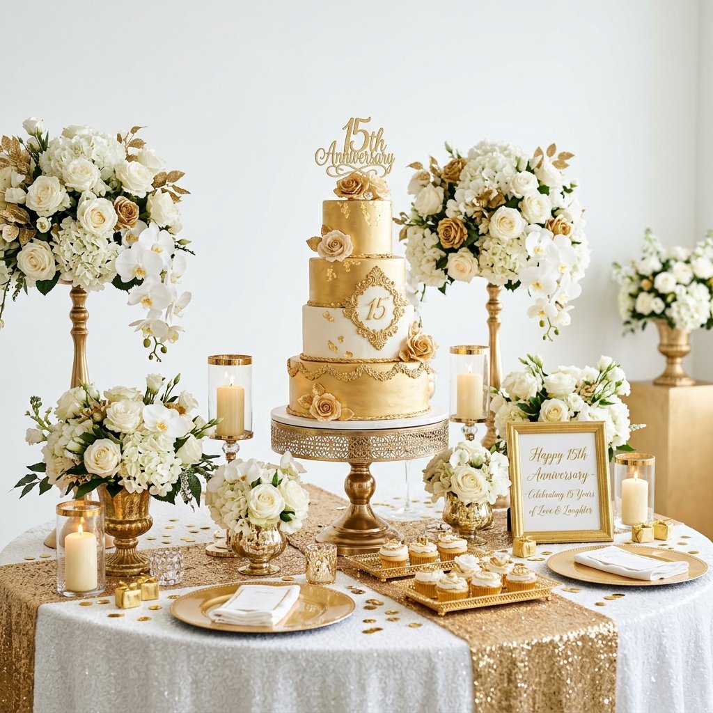 Mesa de Bolo 15 Anos em Dourado